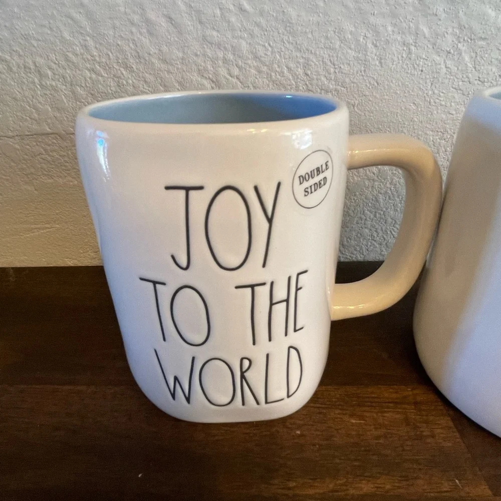 New set of 2 Rae‎ Dunn Joy to the World Christmas mugs (2-sided)
